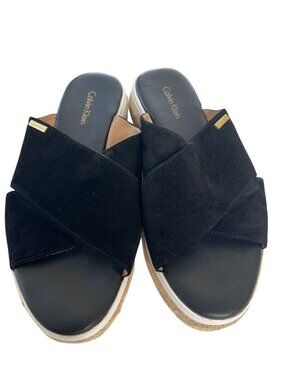 Calvin Klein Womens Black Suede Platform Slide Sandals Size 7